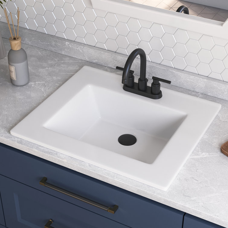 21'' x 18'' White Rectangular Ceramic Drop-In Bathroom Sink with Overflow