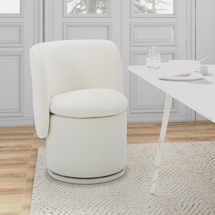 Ivory Upholstered Swivel Side Chair with Metal Legs