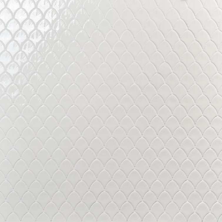 Blanco White Glossy Glass Fishscale Mosaic Wall Tile Sheet