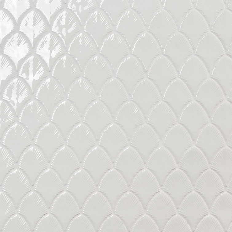 Blanco White Glossy Glass Fishscale Mosaic Wall Tile Sheet
