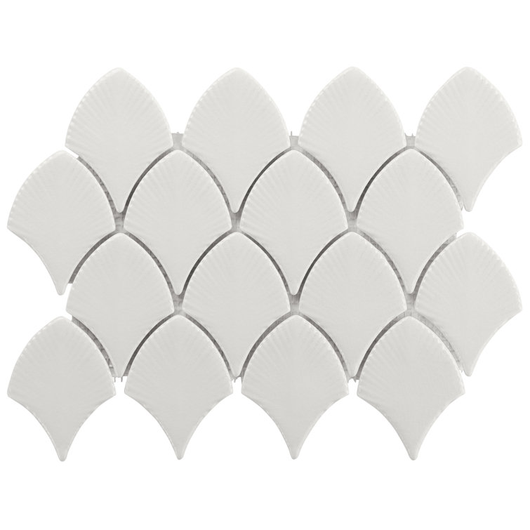 Blanco White Glossy Glass Fishscale Mosaic Wall Tile Sheet