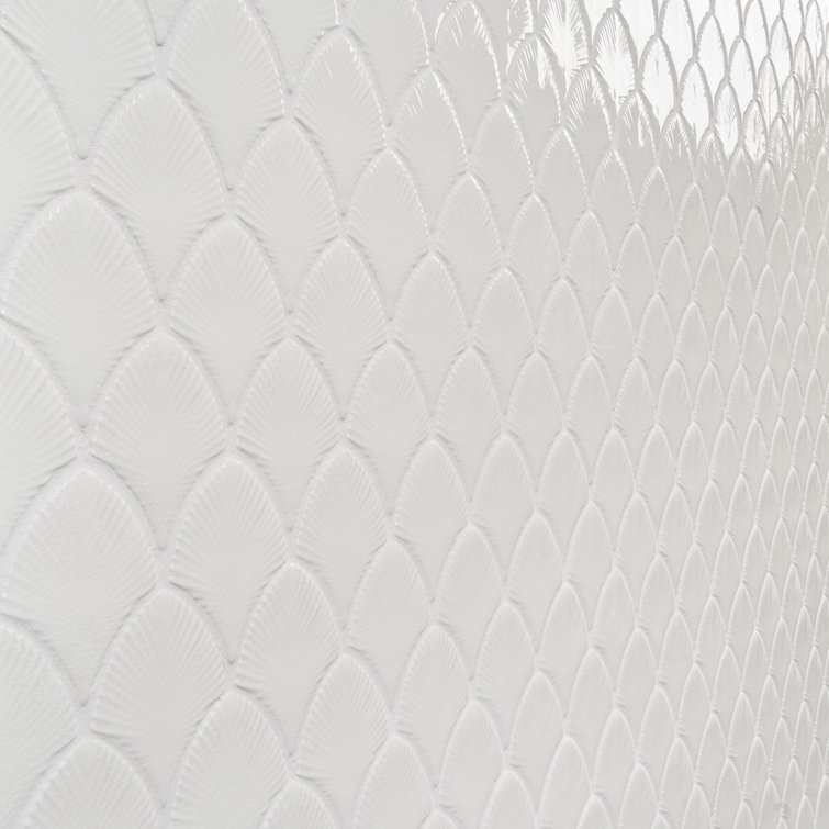 Blanco White Glossy Glass Fishscale Mosaic Wall Tile Sheet