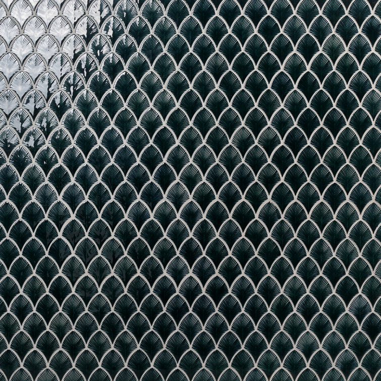 Midnight Blue Polished Glass Fishscale Mosaic Tile 9x12