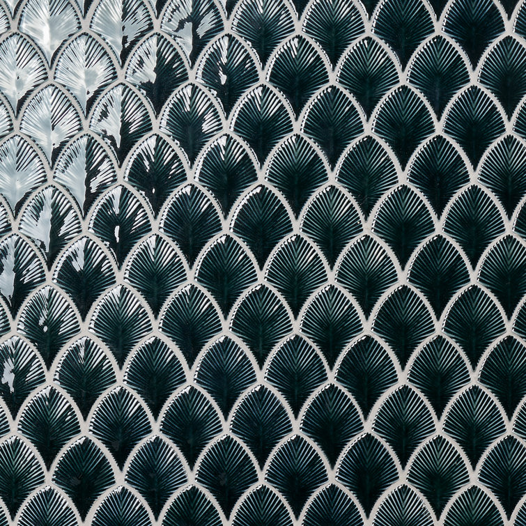 Midnight Blue Polished Glass Fishscale Mosaic Tile 9x12