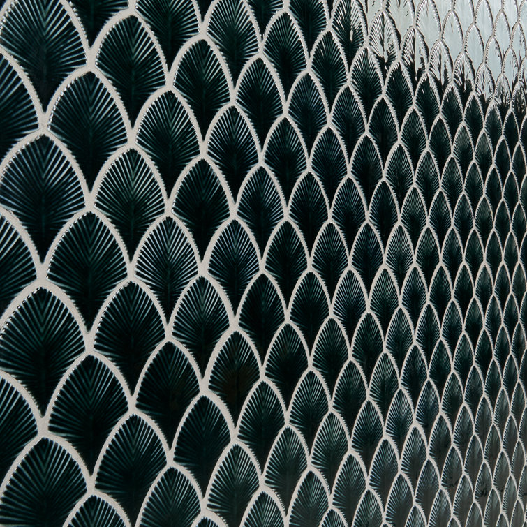 Midnight Blue Polished Glass Fishscale Mosaic Tile 9x12