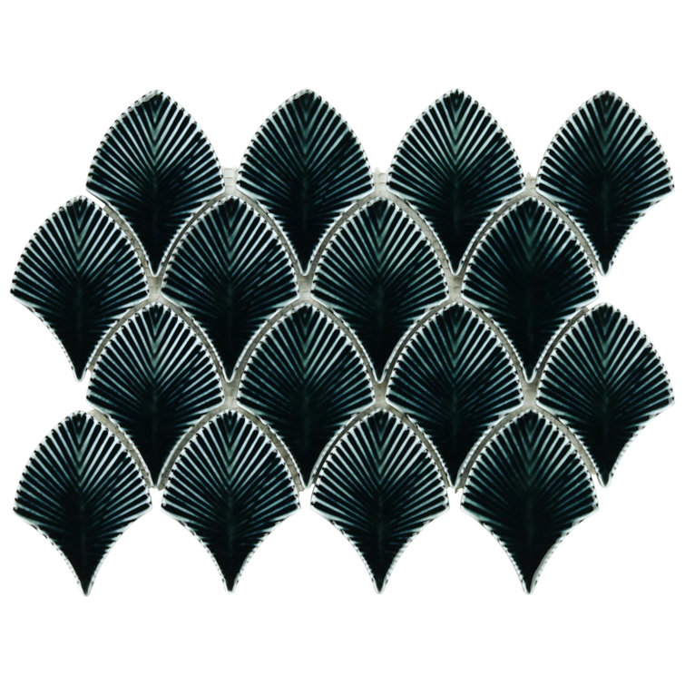 Midnight Blue Polished Glass Fishscale Mosaic Tile 9x12