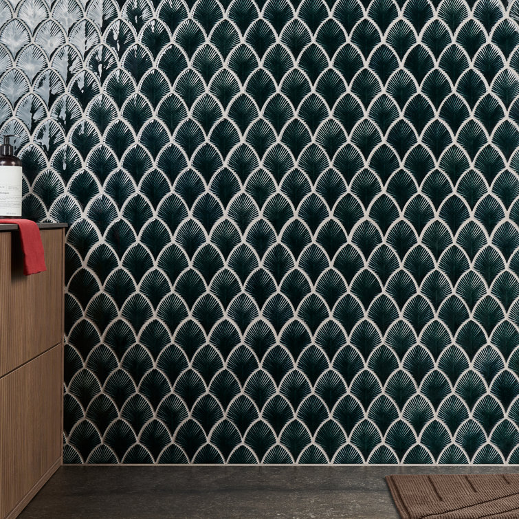 Midnight Blue Polished Glass Fishscale Mosaic Tile 9x12