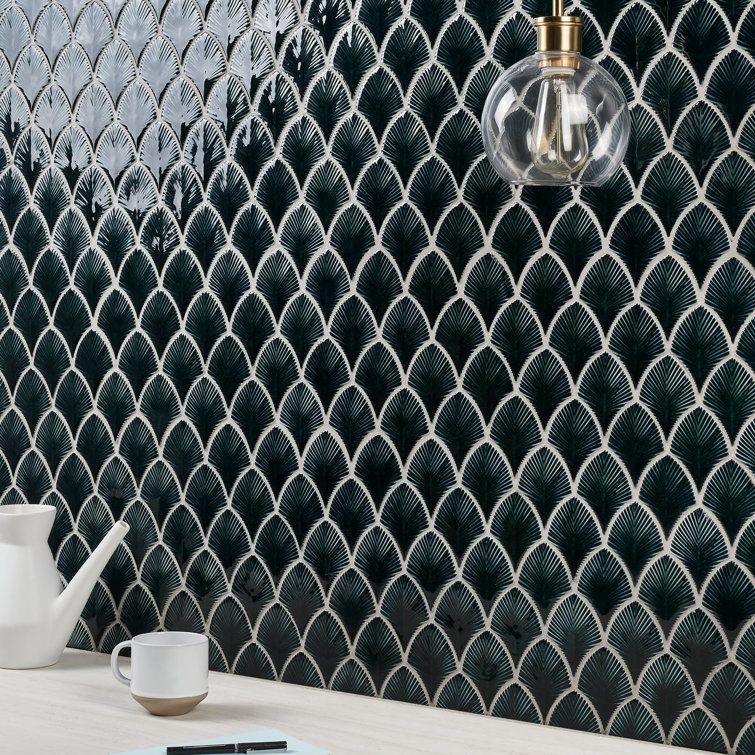 Midnight Blue Polished Glass Fishscale Mosaic Tile 9x12