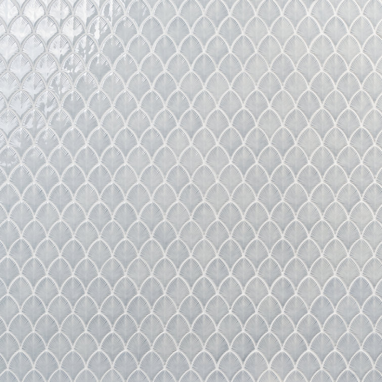 Sky Blue Polished Glass Fishscale Mosaic Wall Tile 9x12
