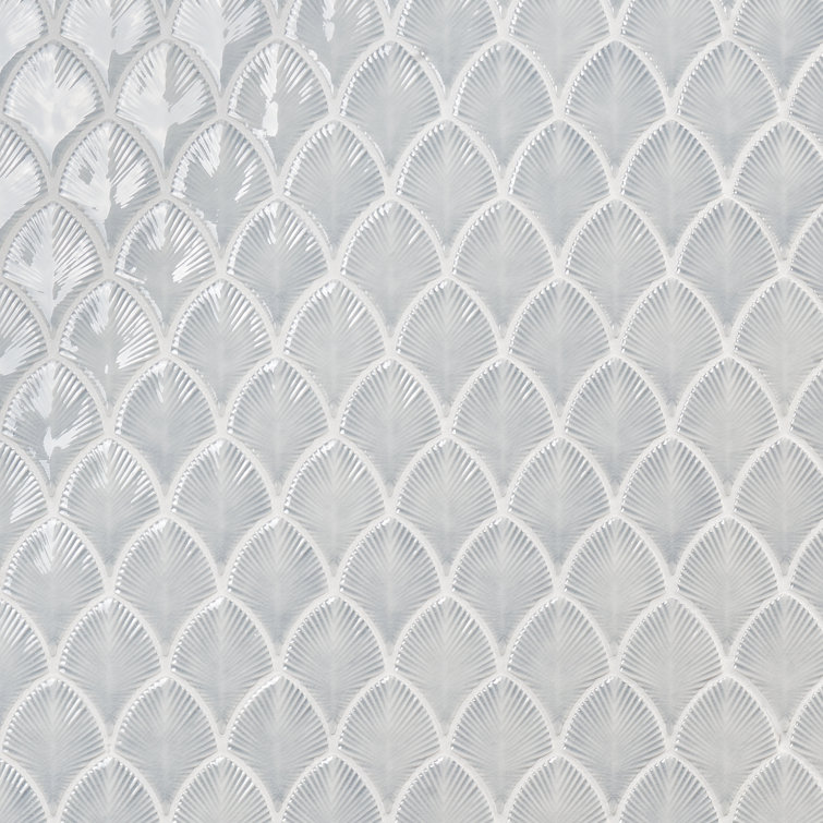 Sky Blue Polished Glass Fishscale Mosaic Wall Tile 9x12