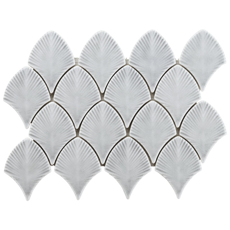 Sky Blue Polished Glass Fishscale Mosaic Wall Tile 9x12