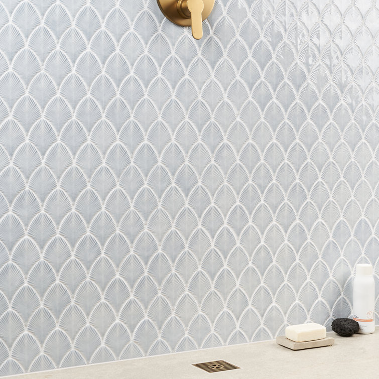 Sky Blue Polished Glass Fishscale Mosaic Wall Tile 9x12