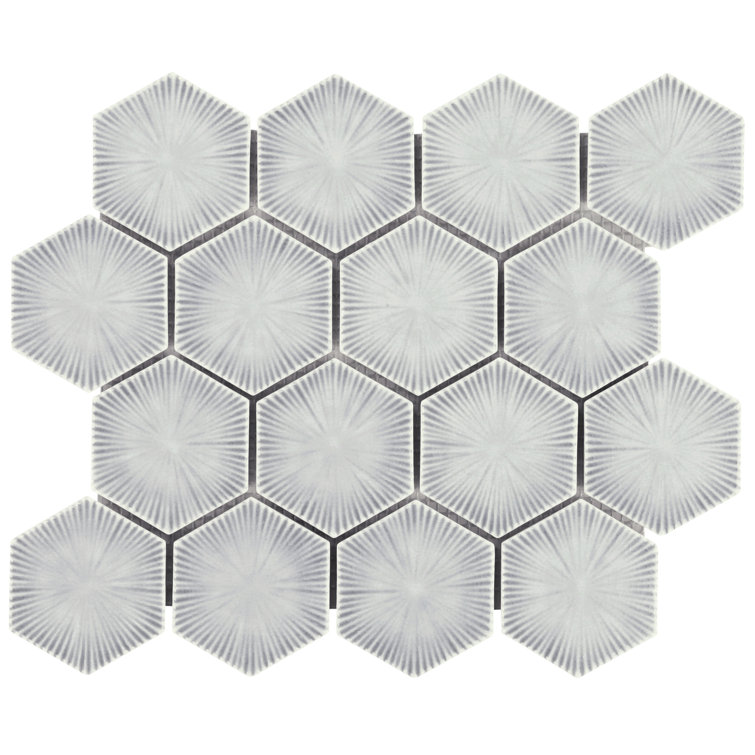 Sky Blue Glossy Glass Hexagon Mosaic Wall Tile Sheet