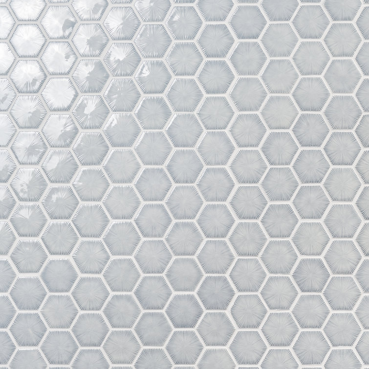 Sky Blue Glossy Glass Hexagon Mosaic Wall Tile Sheet