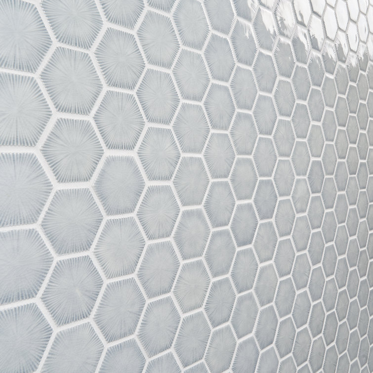 Sky Blue Glossy Glass Hexagon Mosaic Wall Tile Sheet