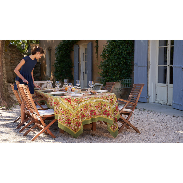 Jardin Red and Green French Linen Tablecloth 71" x 142"
