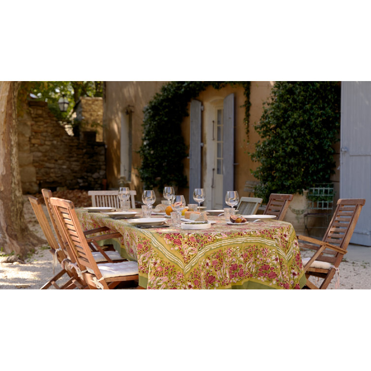 Jardin Red and Green French Linen Tablecloth 71" x 142"