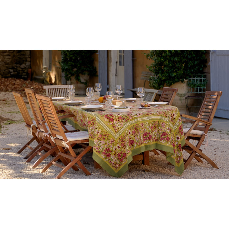 Jardin Red and Green French Linen Tablecloth 71" x 142"