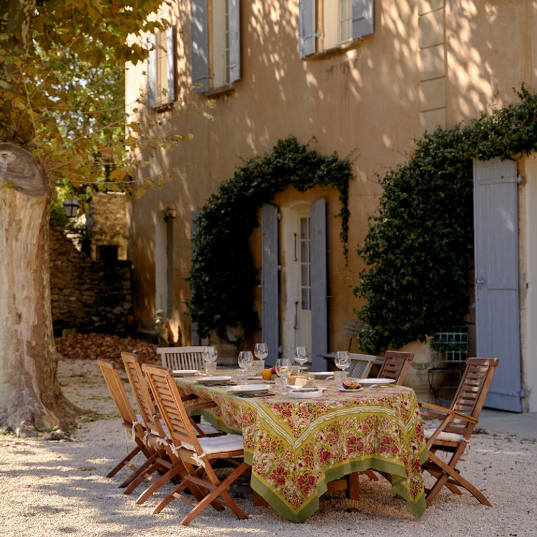 Jardin Red and Green French Linen Tablecloth 71" x 142"