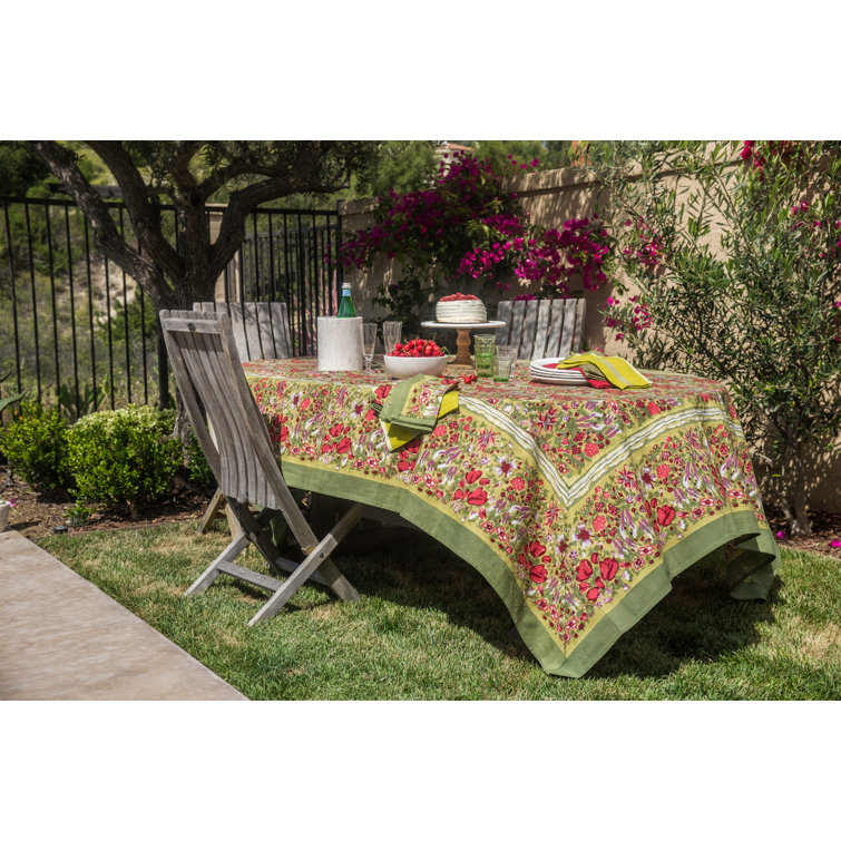 Jardin Red and Green French Linen Tablecloth 71" x 142"