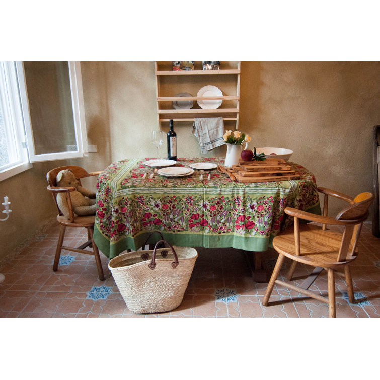 Jardin Red and Green French Linen Tablecloth 71" x 142"