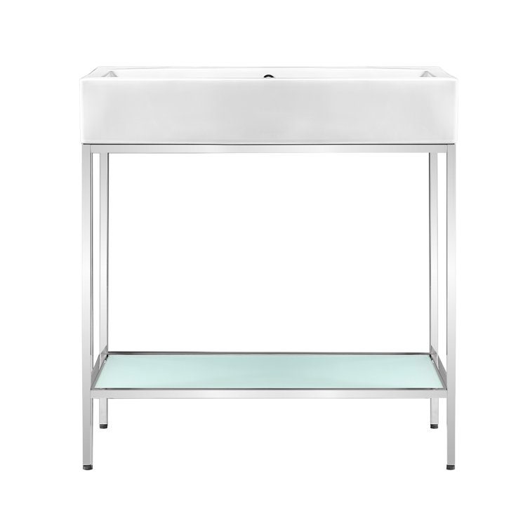 Pierre 32" Chrome Metal Frame Freestanding Bathroom Vanity with White Ceramic Top