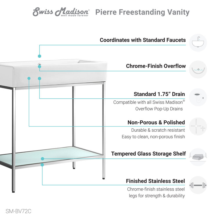 Pierre 32" Chrome Metal Frame Freestanding Bathroom Vanity with White Ceramic Top