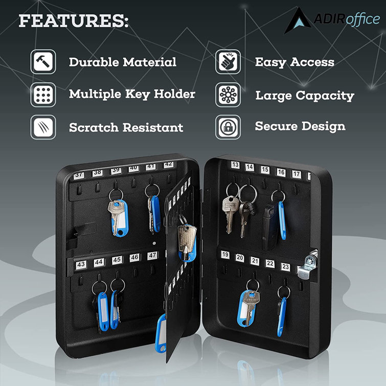 Black Steel Wall-Mount Key Cabinet with Key Lock
