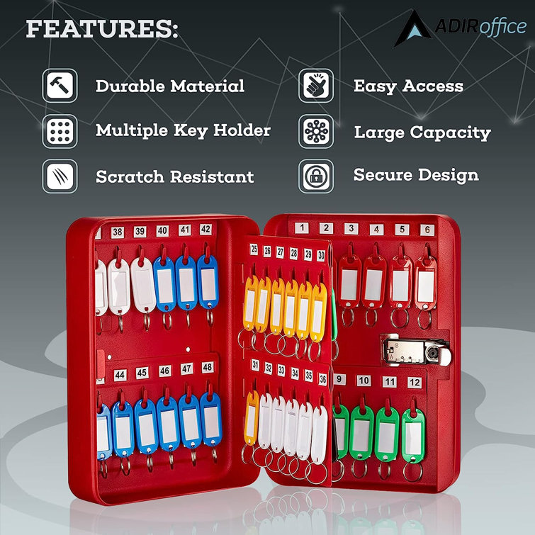 Red Steel Wall-Mount 48-Key Combination Lock Cabinet