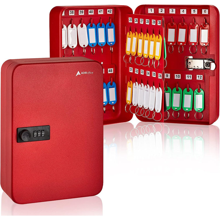 Red Steel Wall-Mount 48-Key Combination Lock Cabinet