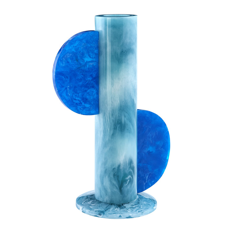 Blue Marbleized Acrylic Modern Table Vase