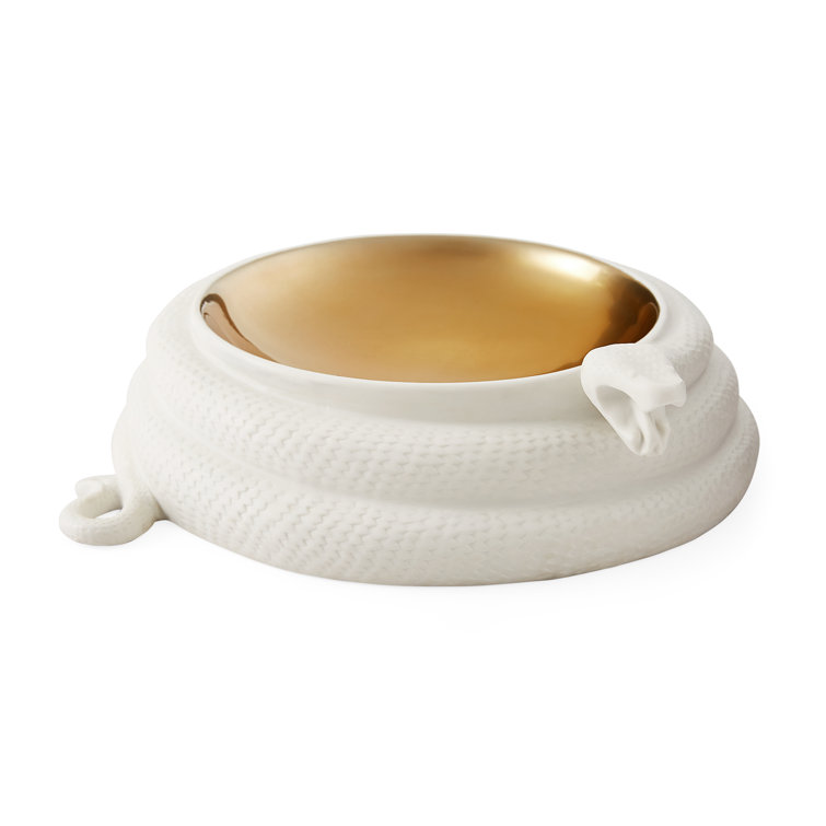 Handcrafted White and Gold Porcelain Serpent Decorative Bowl