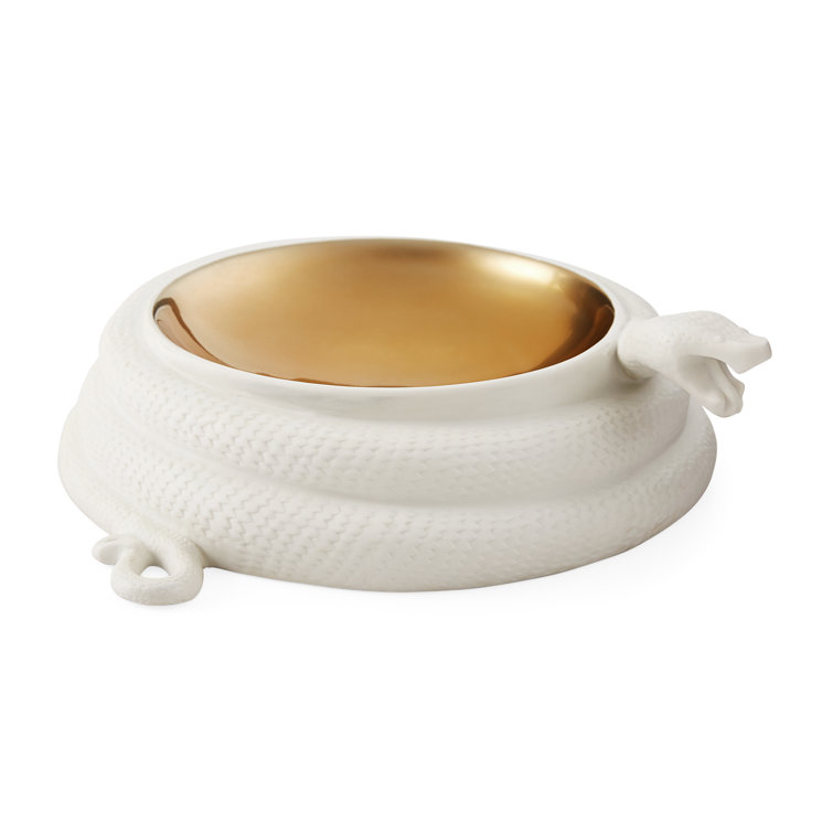 Handcrafted White and Gold Porcelain Serpent Decorative Bowl