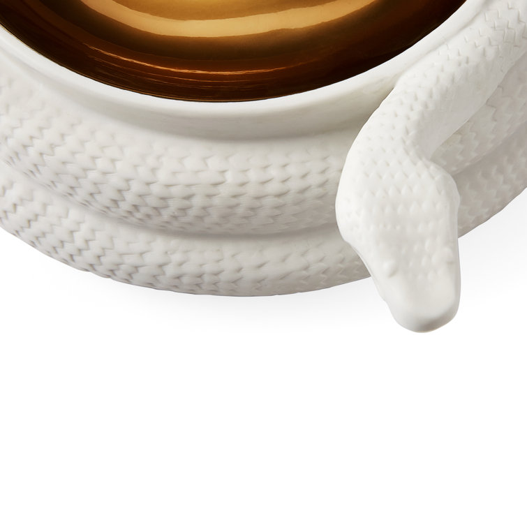Handcrafted White and Gold Porcelain Serpent Decorative Bowl