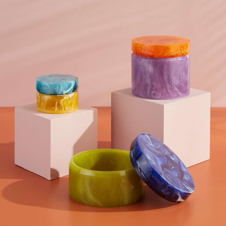 Small Blue and Yellow Marbleized Plastic Lidded Box