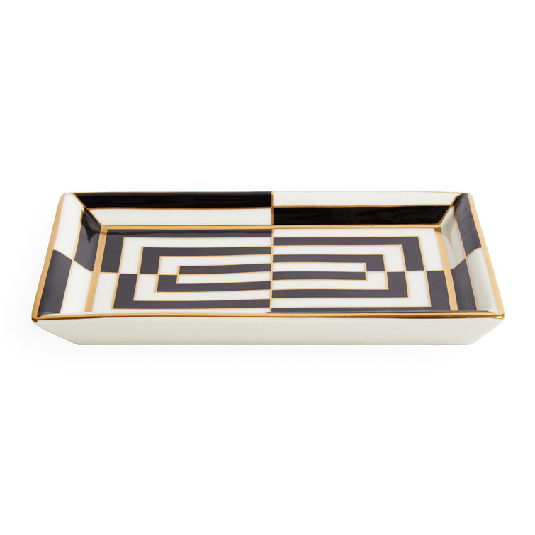 White and Black Op Art Rectangular Porcelain Tray