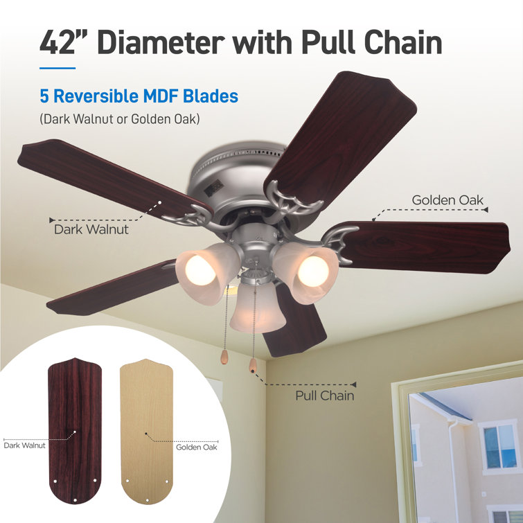 42" Silver Ceiling Fan with Reversible Walnut Blades and Lights