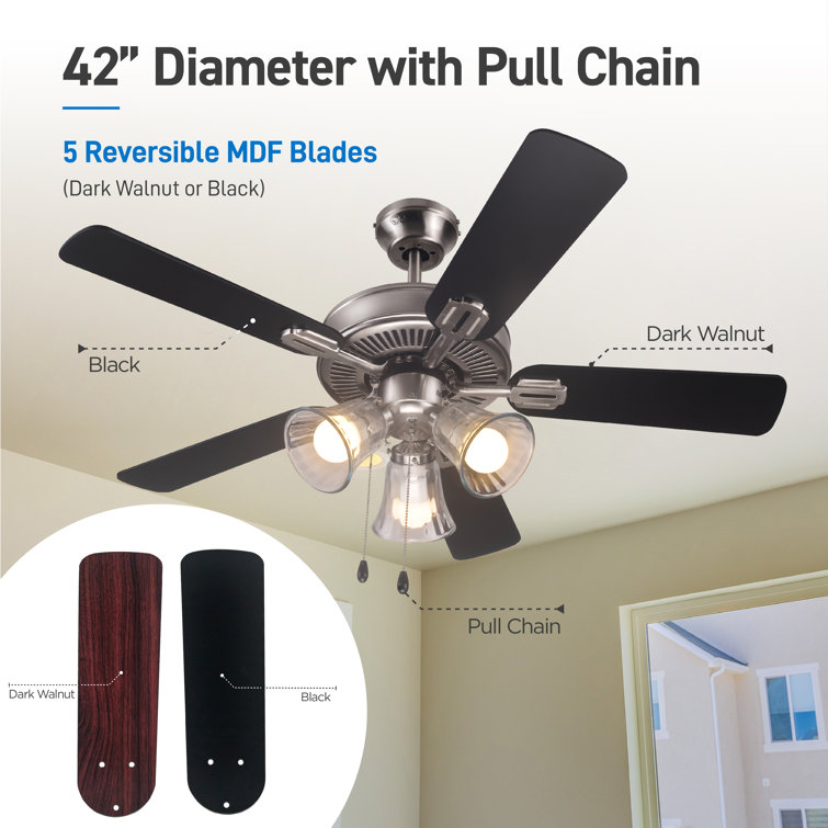 42'' Brushed Nickel Ceiling Fan with Reversible Blades and LED Lights