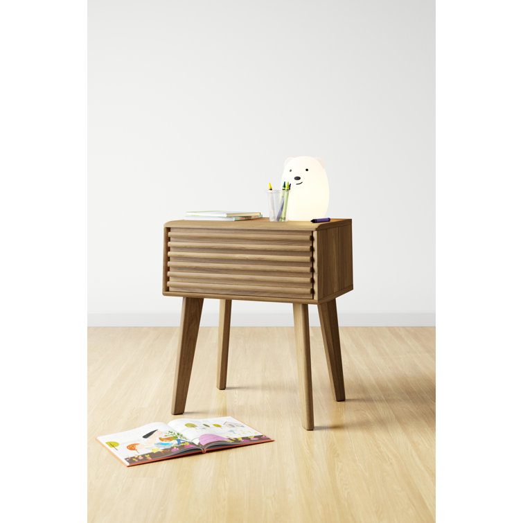 Mid-Century Modern Oak Render End Table with Storage Drawer