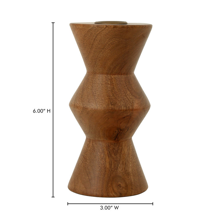 Small Brown Mango Wood Geometric Candle Holder