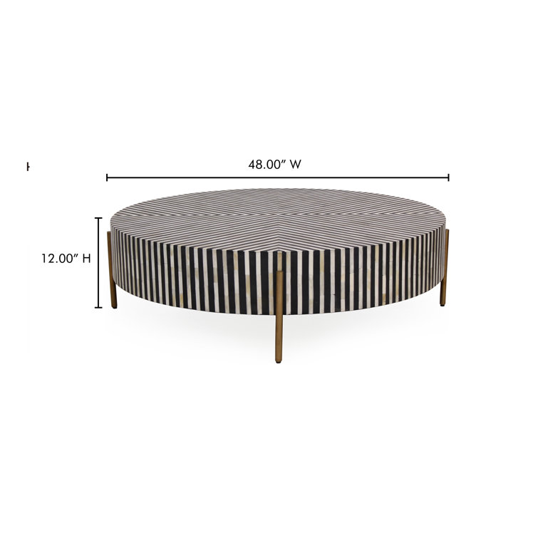 Carnegie Art Deco Round Coffee Table in Camel Bone & Brass