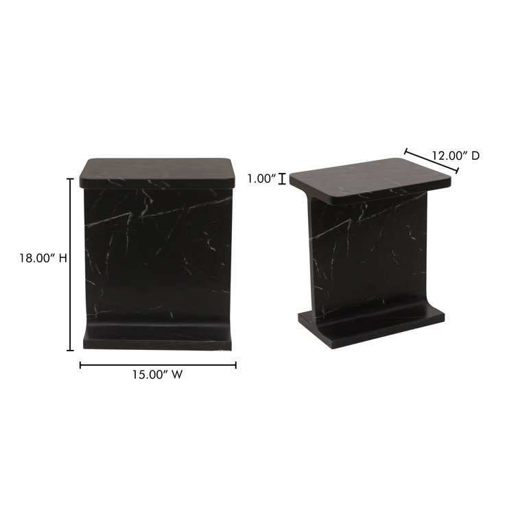 Black Marble Rectangular Pedestal End Table