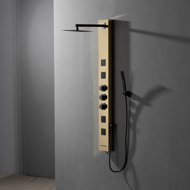 55'' Black and Gold Stainless Steel Shower Panel System