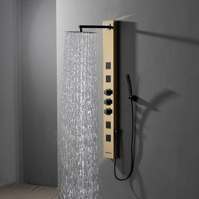 55'' Black and Gold Stainless Steel Shower Panel System