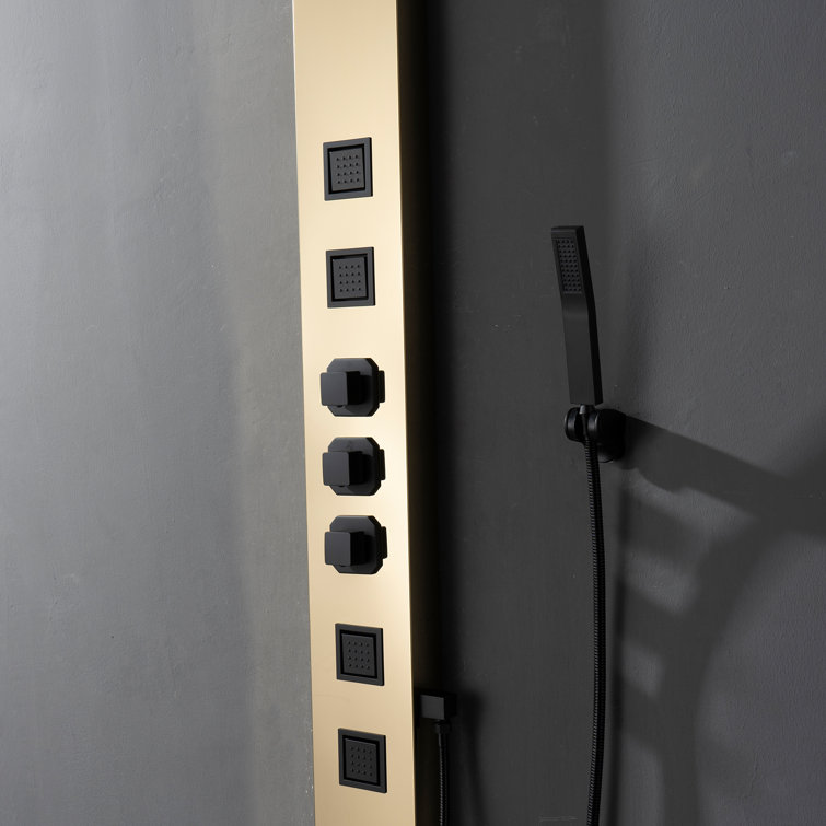 55'' Black and Gold Stainless Steel Shower Panel System