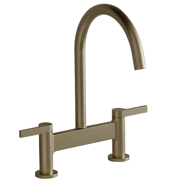 Brushed Gold Double Handle Bridge Kitchen Faucet