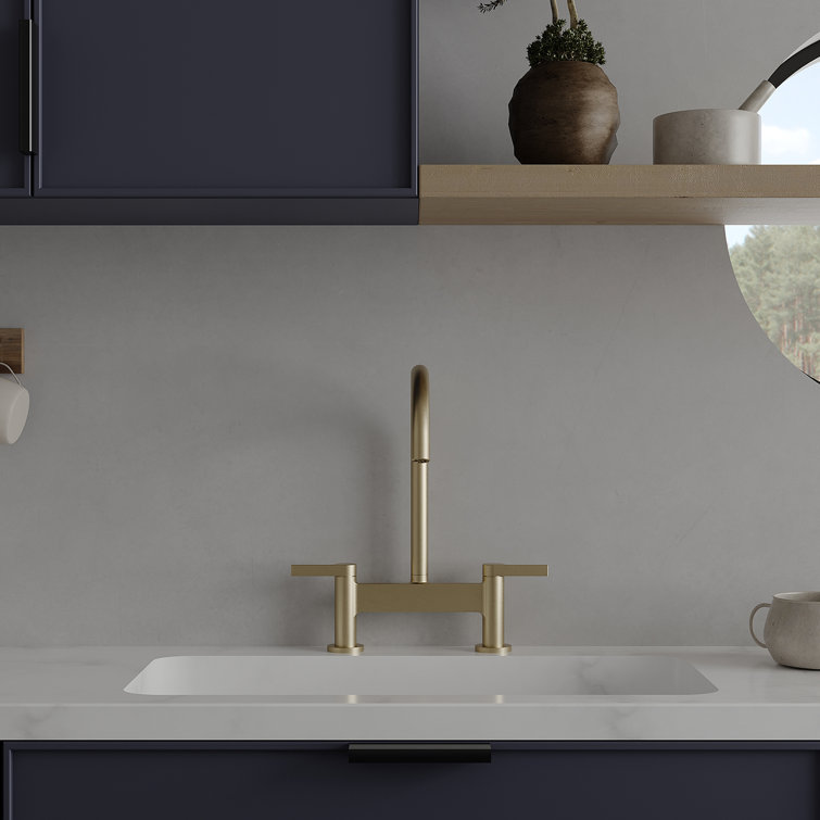 Brushed Gold Double Handle Bridge Kitchen Faucet