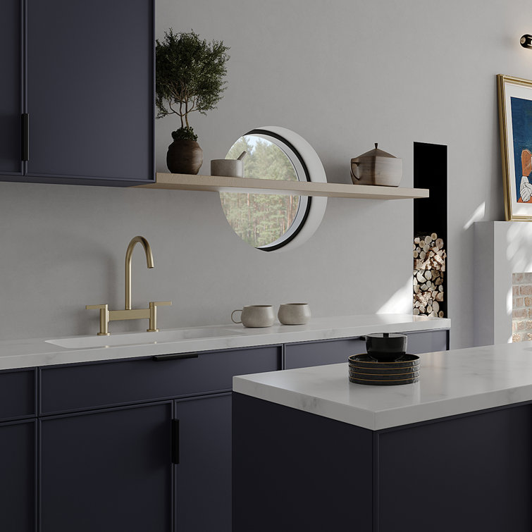 Brushed Gold Double Handle Bridge Kitchen Faucet