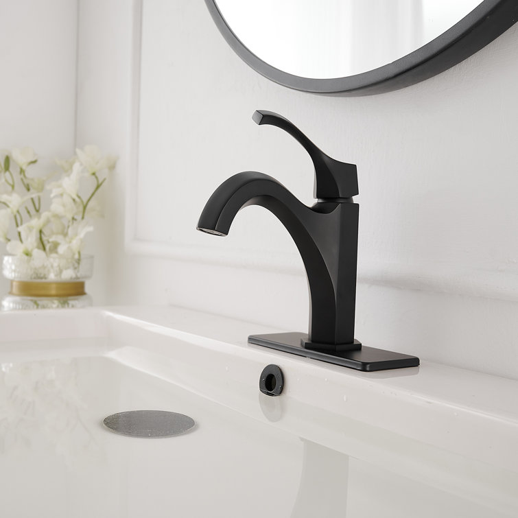 Matte Black Single-Handle Single-Hole Bathroom Faucet with Drain Assembly
