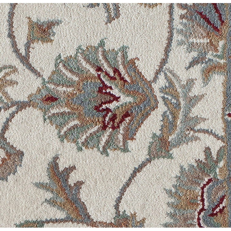 Handmade Ivory Burgundy Wool Oriental Area Rug, 5' x 8'